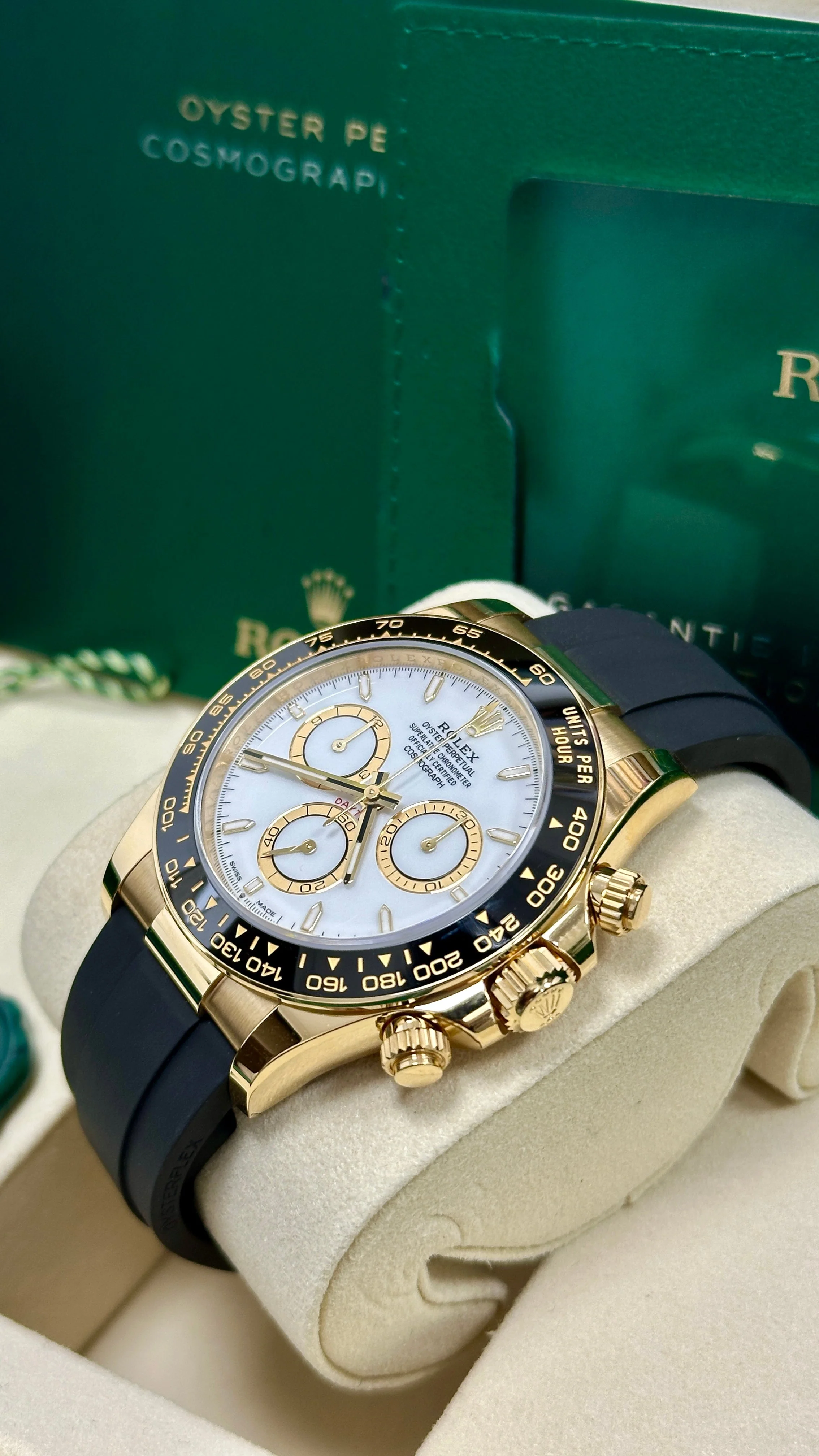 Rolex Cosmograph Daytona 40mm Yellow Gold White Dial Black Ceramic Bezel Oysterflex 126518LN – New 2025 - Image 5